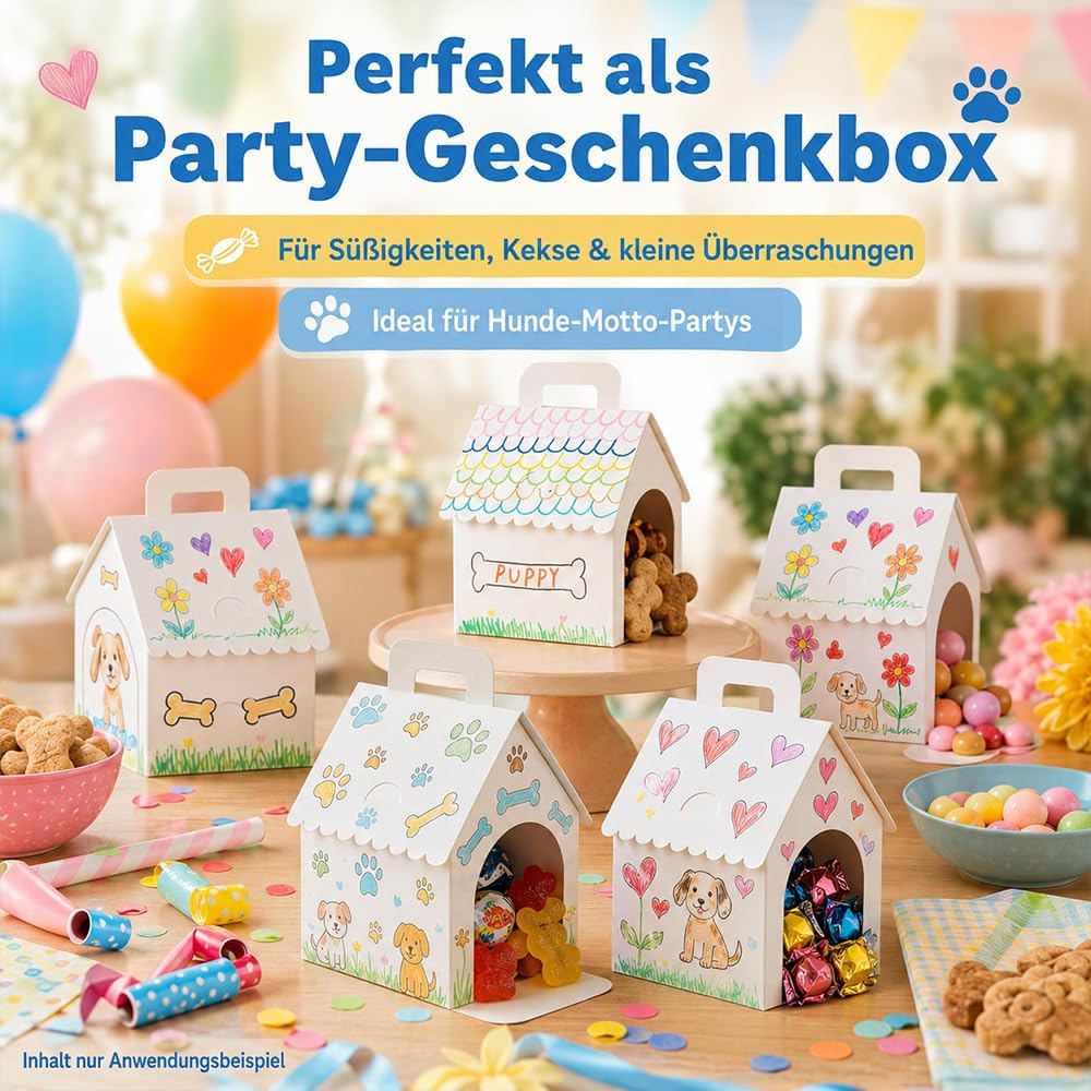 Taicols Pack of 10 Cute Empty Gift Boxes in House Shape, House-Shaped Gift Box, Foldable DIY Painting Party Gift Boxes, Portable Foldable Gift Boxes with Holes, for Theme Adopt Puppies Party – Bild 4
