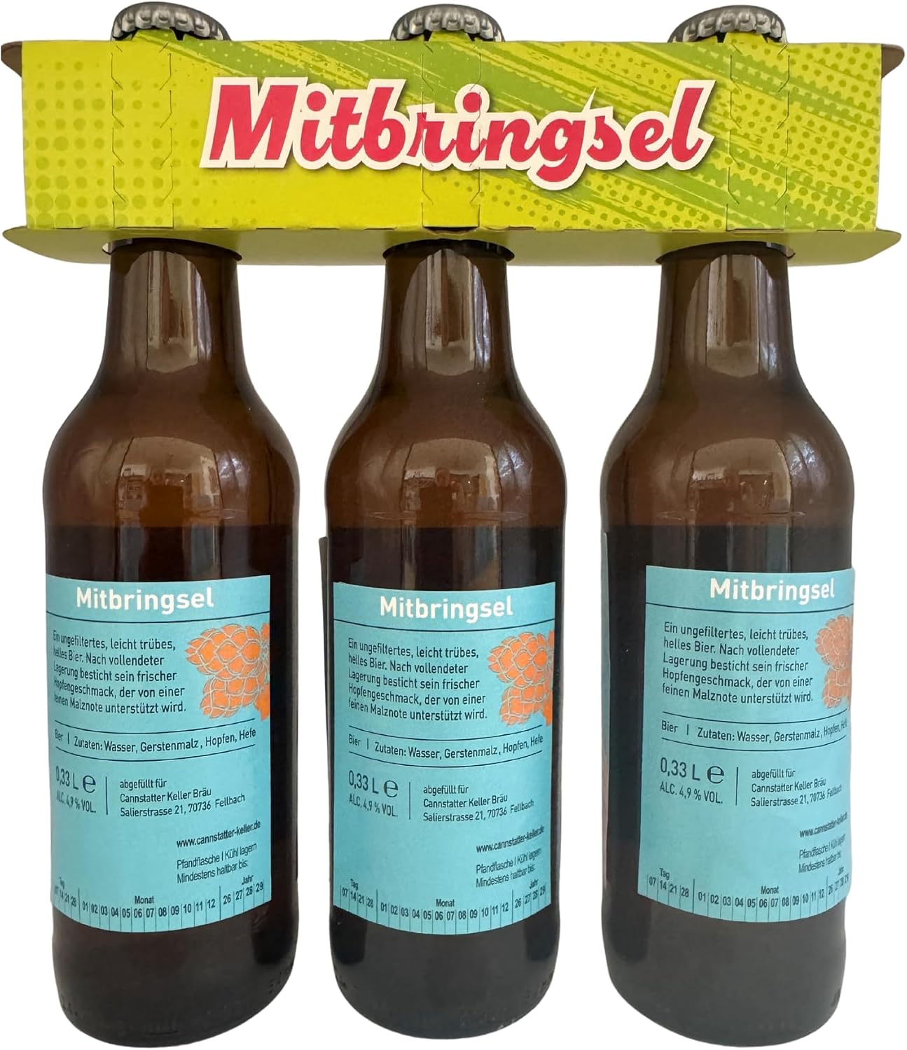 Cannstatter Keller Gift Set Beer Gift Set - 3 x 0.33 L Hand-Brewed Cellar Beer with Funny Saying Labels - Beer Gift for Men & Women - Unfiltered, Naturally Cloudy & Regionally Brewed – Bild 2