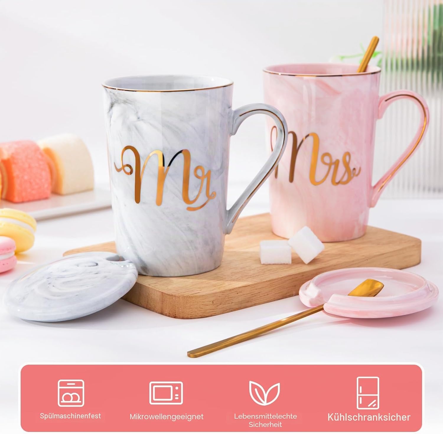 Wedding Gifts for Newlyweds, Mr and Mrs Gift for Bride and Groom, Gift Wedding, Anniversary Gift, Coffee Cups Set Ceramic Marble 14 oz for Wedding, Engagements – Bild 5