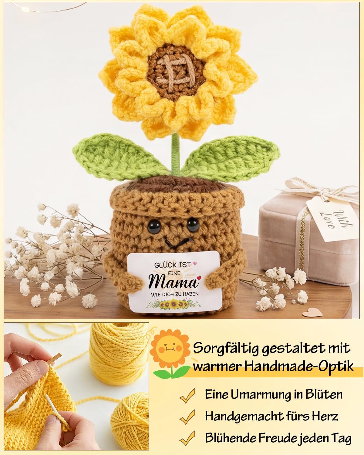 Gifts for Mum - Sunflower Crochet Doll, Mother's Day Christmas – Bild 5