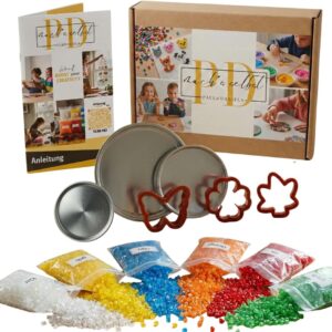 13-Piece Creative Set Melting Granules – Colourful Plastic Beads & Moulds for Window Pictures and Mobiles, Luminous Window Pictures & Artworks – Includes Shapes & Instructions (English language not guaranteed), Made in Germany