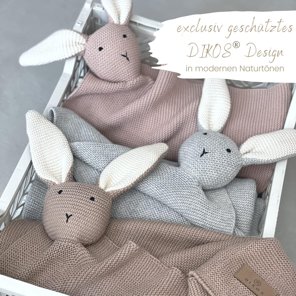 DIKOS® Original Baby Blanket Cuddly Rabbit Cappuccino 100% Organic Cotton Newborn Blanket Cuddly Blanket Knitted Blanket Girl/Boy Cuddly Blanket Baby First Essentials Gift at Birth – Bild 4