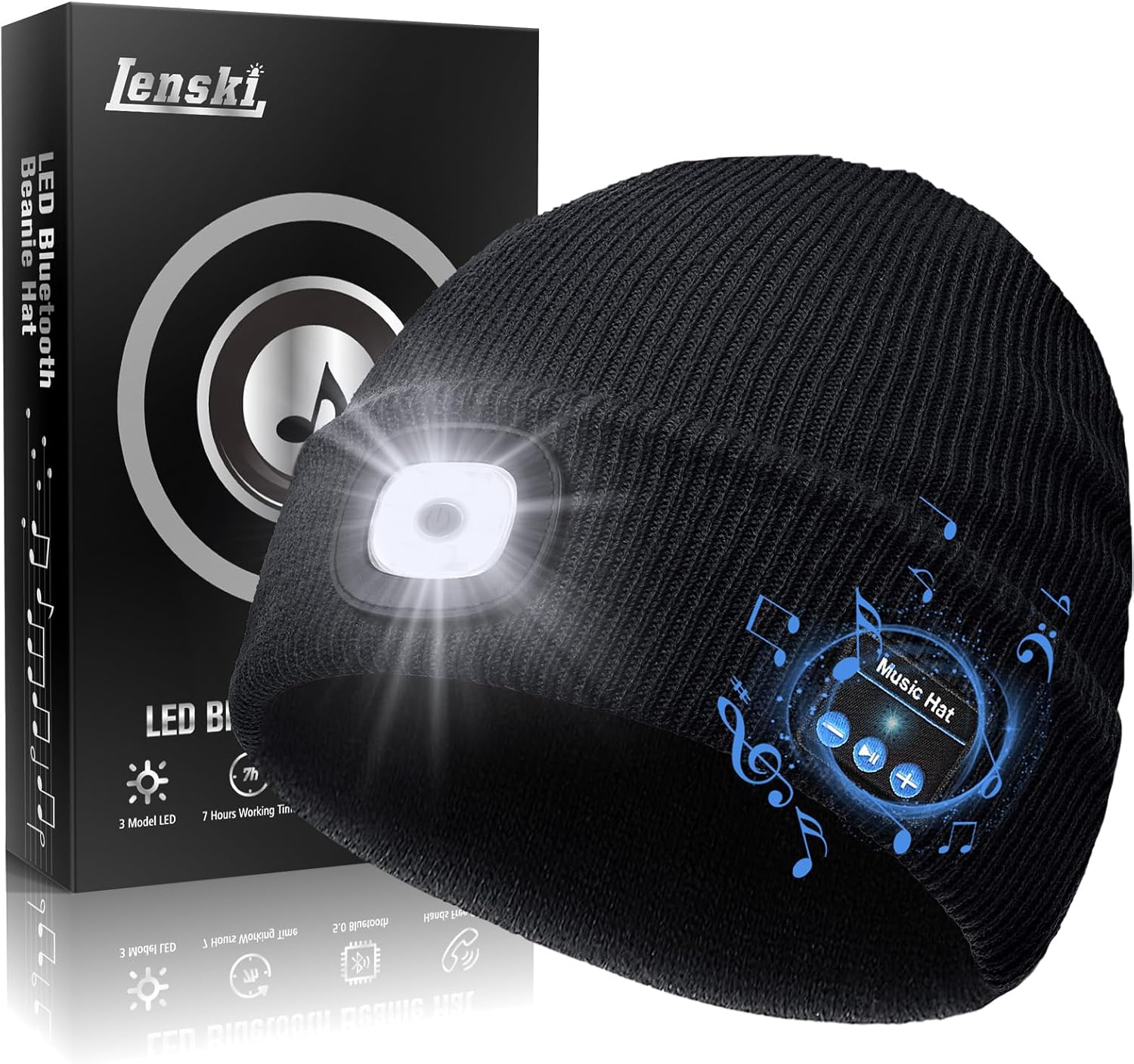 Lenski Gifts for Men Women Bluetooth Beanie Hat with Light