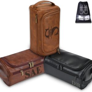 Personalised Toiletry Bag for Men, Custom Engraved Travel Double Kit Bag, Custom Name Initials Gift for Groomsmen, Best Man, Father’s Day, Wedding, Birthday
