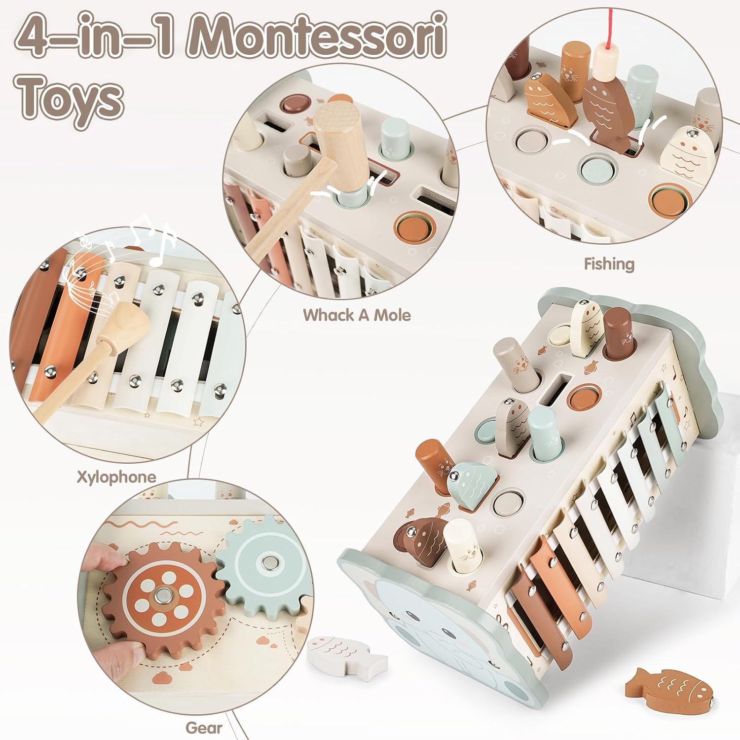 Dinorun Montessori Hammering Toy from 1 Year Old, Wooden Motor Skills Toy, Xylophone, Gift for Children Aged 1, 2, 3, 4 Years, for Girls, Boys – Bild 2