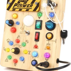 Joyreal Busy Board Baby Montessori Toy from 1 Year, Motor Skills Toy Activity Board with 19 LEDs, Sensory Toy Wooden Toy Educational Toy, Gift Boys and Girls from 1 2 3 Years