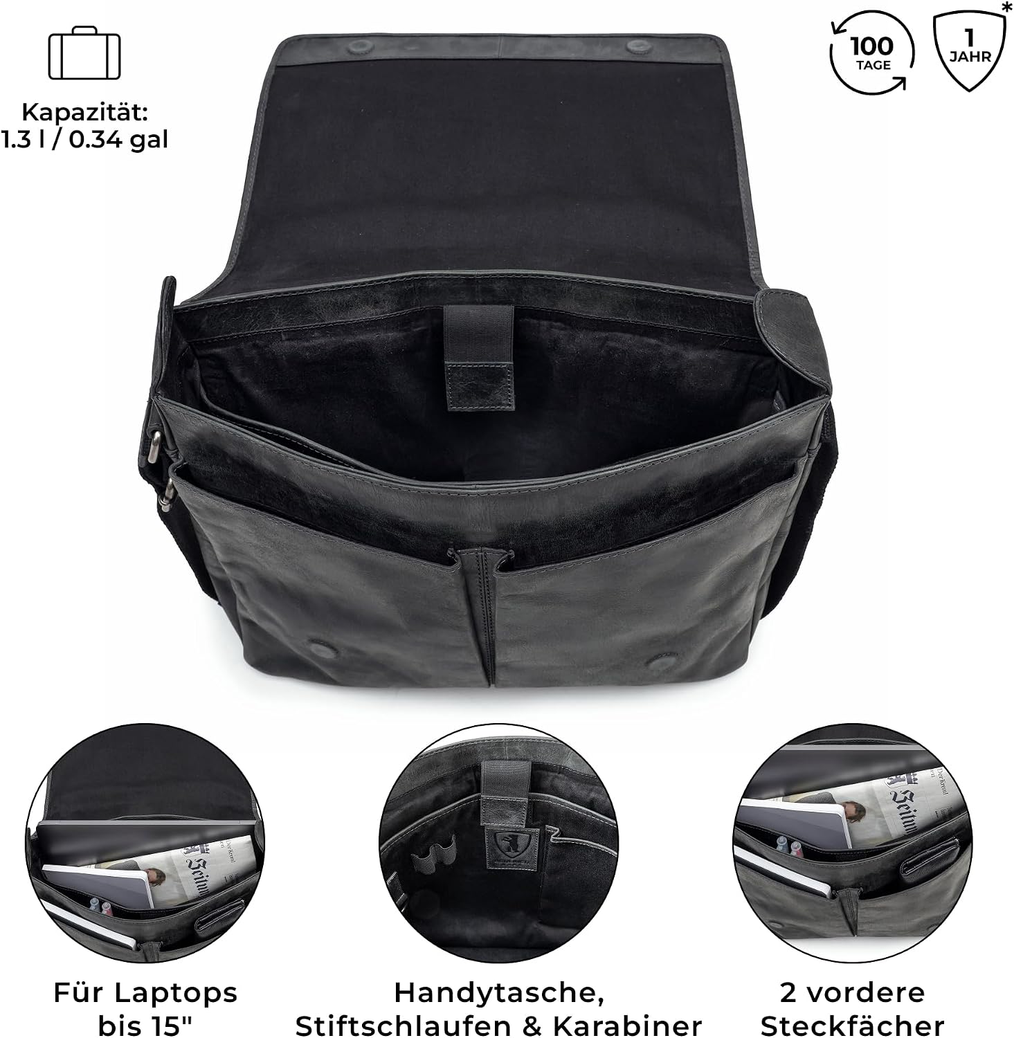 Berliner Bags Vintage Umhängetasche X-Berg, Messenger Bag aus Leder, Schultertasche für Damen und Herren – Bild 4