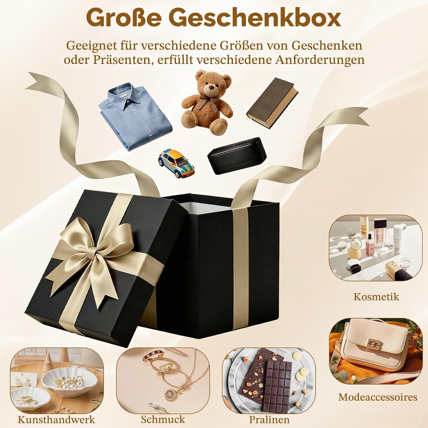 Forbabe Gift Box with Lid 30 x 30 x 25 cm, Gift Box Black Large – Bild 5