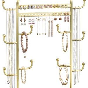 niffgaff Jewellery Stand Jewellery Organiser Jewellery Organiser Earring Storage Jewellery Tree Wooden Tray Gold 32 cm Large