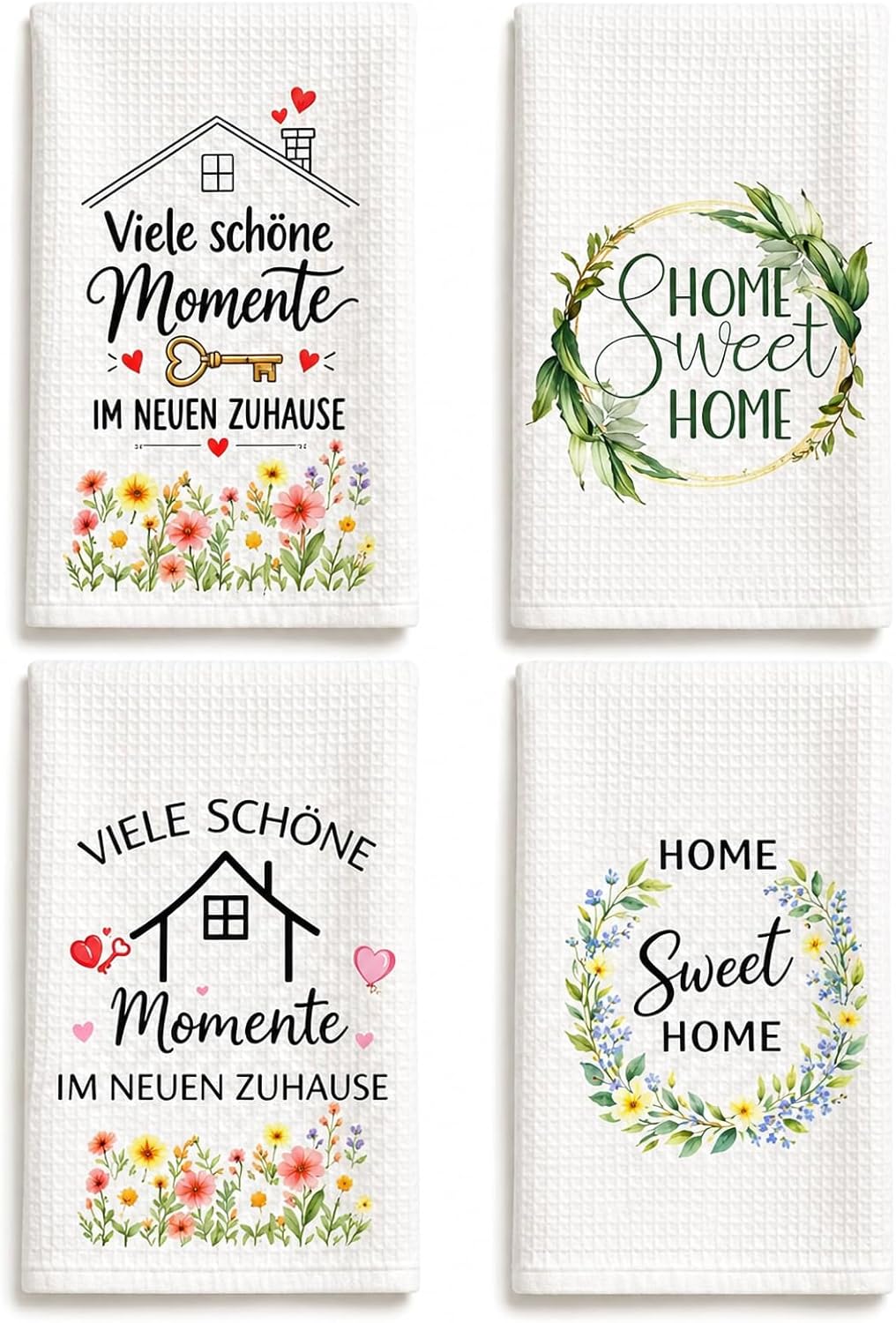 Housewarming Gifts, Housewarming Gift, Set of 4 Tea Towels with Home Sweet Home Motif, Housewarming Gift for New Home, Kitchen, Friends, Family