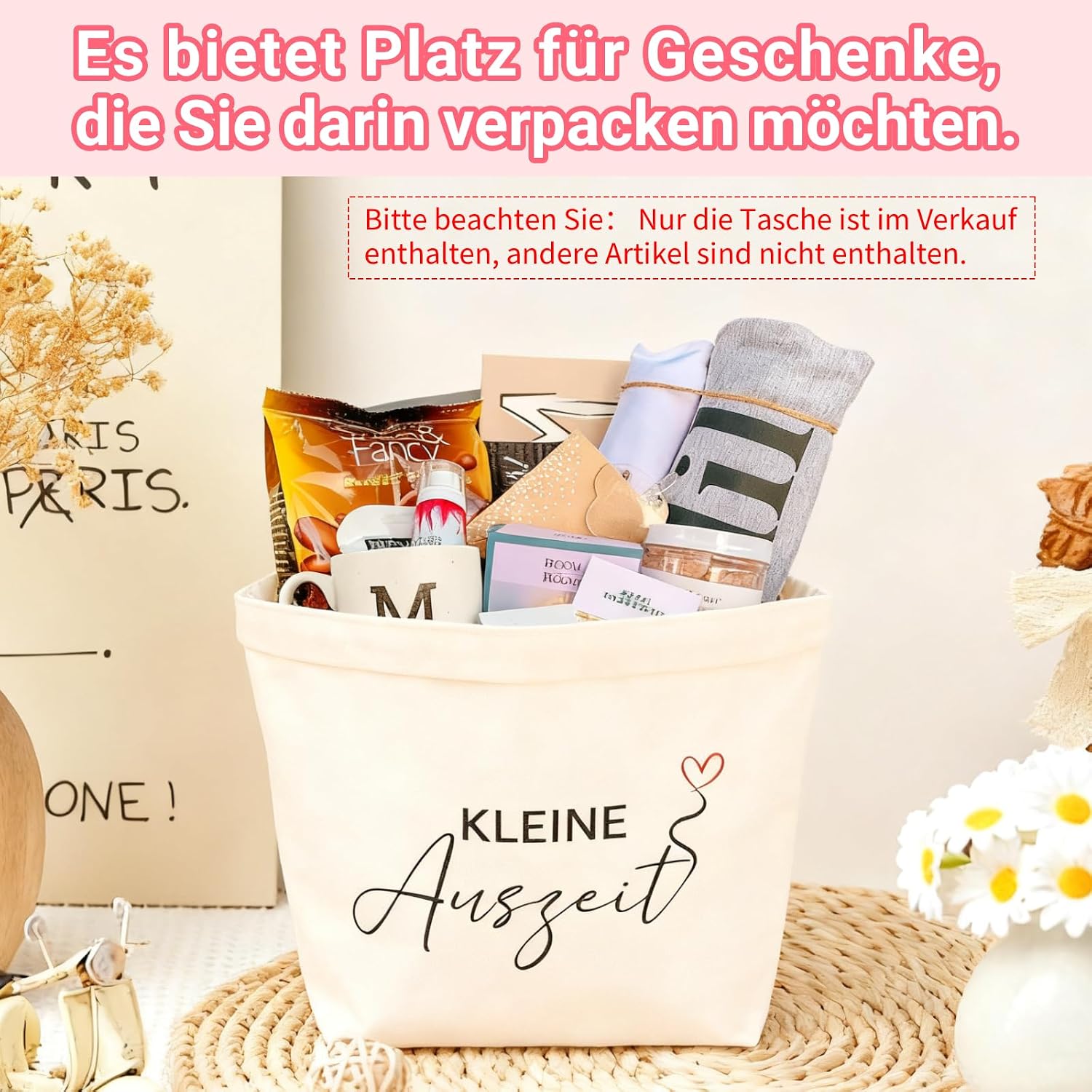 Small Time Out Basket Gift Made of Cotton and Linen, Gift Basket, Wellness/Relaxation Gifts for Women – Bild 5
