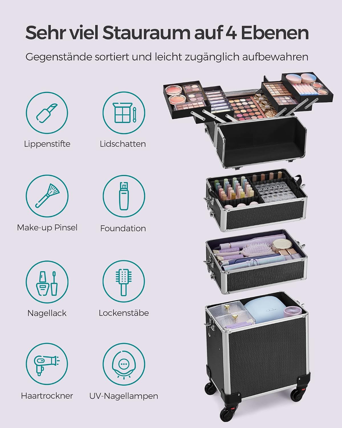Songmics Lockable Cosmetic Case Trolley 35 x 25 x 79 cm – Bild 3