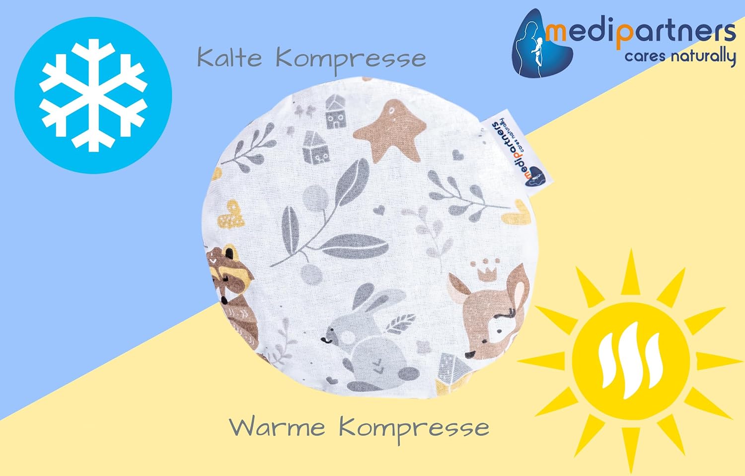 Medi Partners Cherry Stone Pillow Microwave for Babies 180 g Round 15 cm Grain Cushion Heat Cushion 100% Cotton Eco Natural Cherry Stone Cushion Heat + Cold Therapy Massage Therapy (Deer) – Bild 5