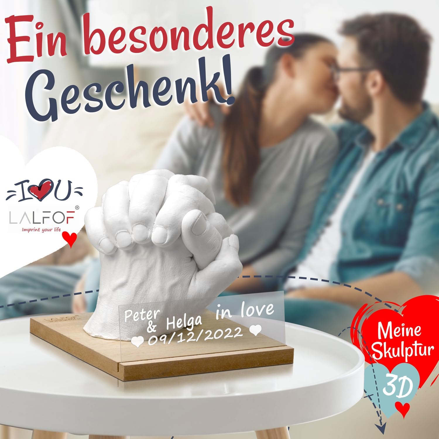 Lalfof Handprint Set for Couples with Name, Anniversary Gift for Her, Anniversary Gift for Him, Plaster Handprint Set Couples, Wedding Gift, Partner Gifts, Personalised Gifts – Bild 5
