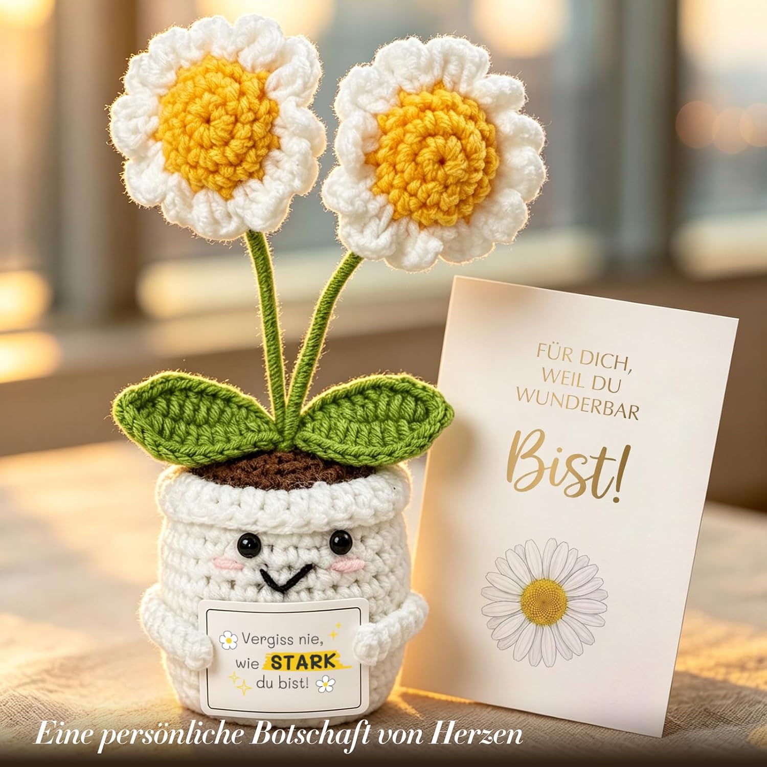 Gift Set for Women - 500 ml Glass Drinking Cup with Crochet Flower, Greeting Card & Gift Box - Inspirational Motivational Gift for New Beginnings & Strength – Bild 6