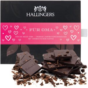 Hallingers Genuss Manufaktur Vegan Chocolate Mother’s Day Gift – Bar Made of Handmade Fine Cocoa without Alcohol Elegant Cardboard „Für Oma“ Coffee Gift Idea for Mum Grandma