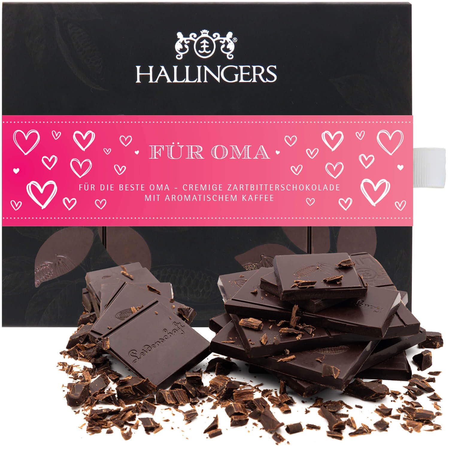 Hallingers Genuss Manufaktur Vegan Chocolate Mother's Day Gift - Bar Made of Handmade Fine Cocoa without Alcohol Elegant Cardboard "Für Oma" Coffee Gift Idea for Mum Grandma