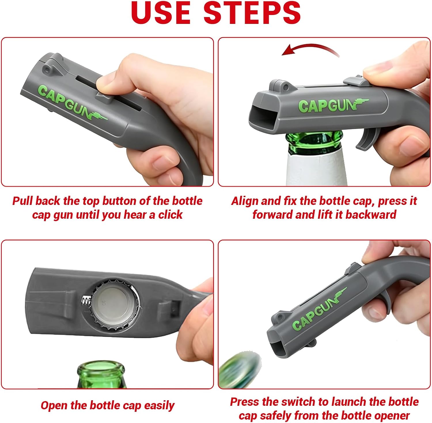 Bottle opener gun, beer gifts for men with cap launch – Bild 3