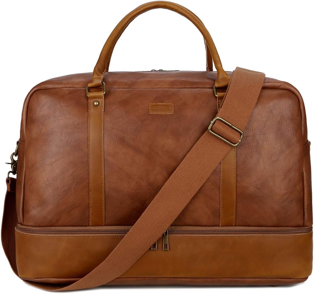 BAOSHA Large PU Leather Travel Bag Hand Luggage Travel Duffel Carry On Bag Weekender Bag with Shoe Compartment for Men & Men HB-38 – Bild 8