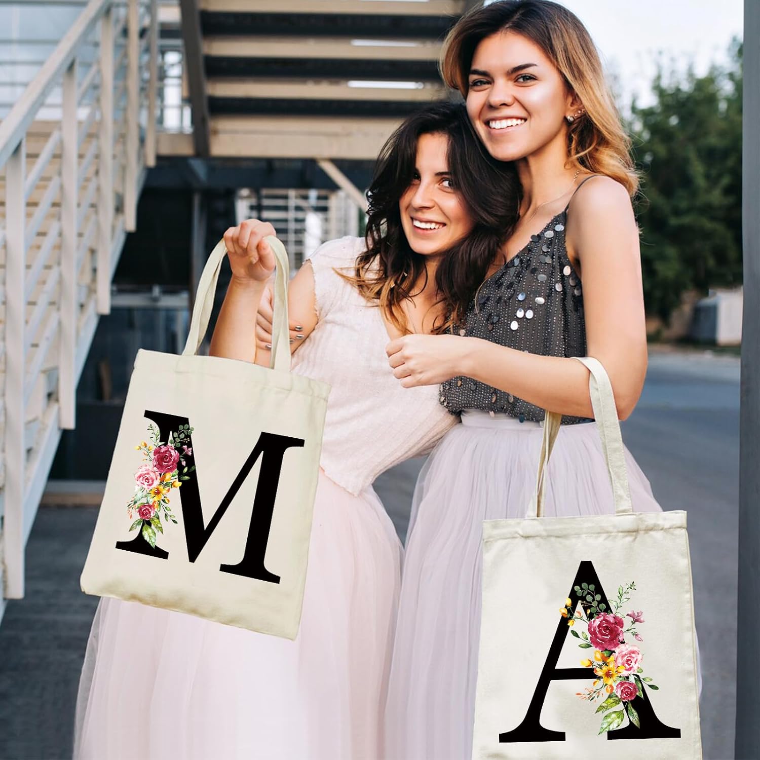 Cotton Bag Personalised with Name, Women's Initials Canvas Gift Tote Bag and Cosmetic Bag for Women Girlfriend Mum Sisters Wife Birthday, Valentine's Day, Mother's Day Bag (S) – Bild 2