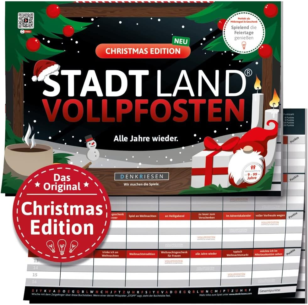 DENKRIESEN Stadt Land Vollpfosten Christmas Edition | DIN A4 Game Pad