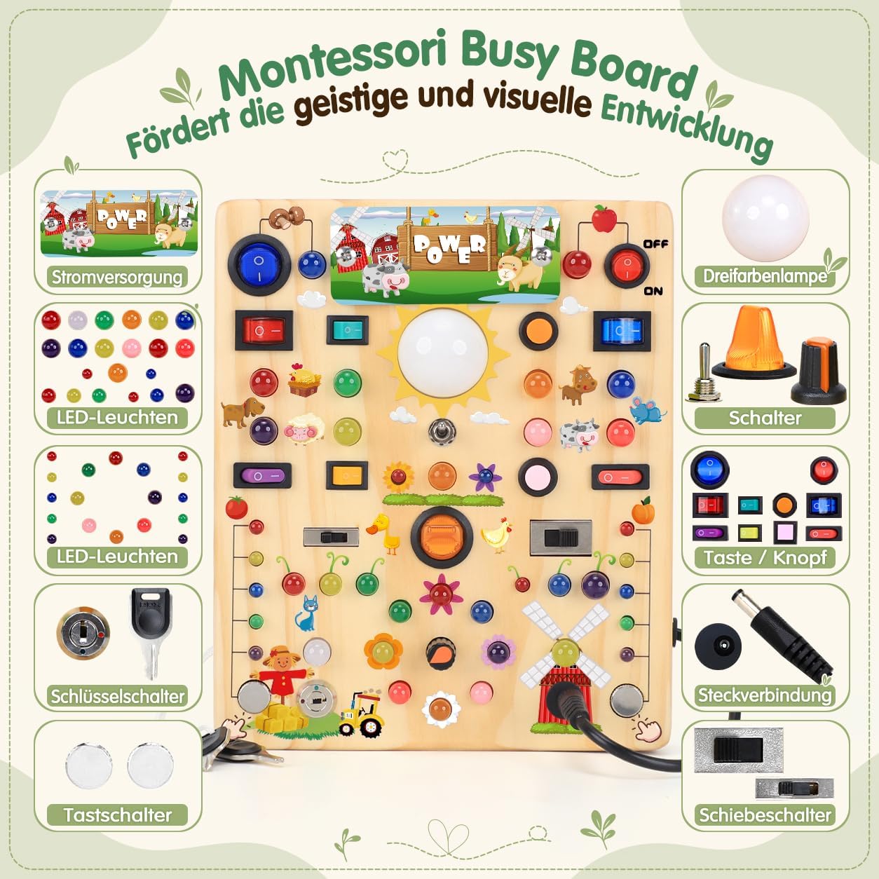 Montessori Toy Busy Board from 1 Year Activity Board Wooden Farm – Bild 3
