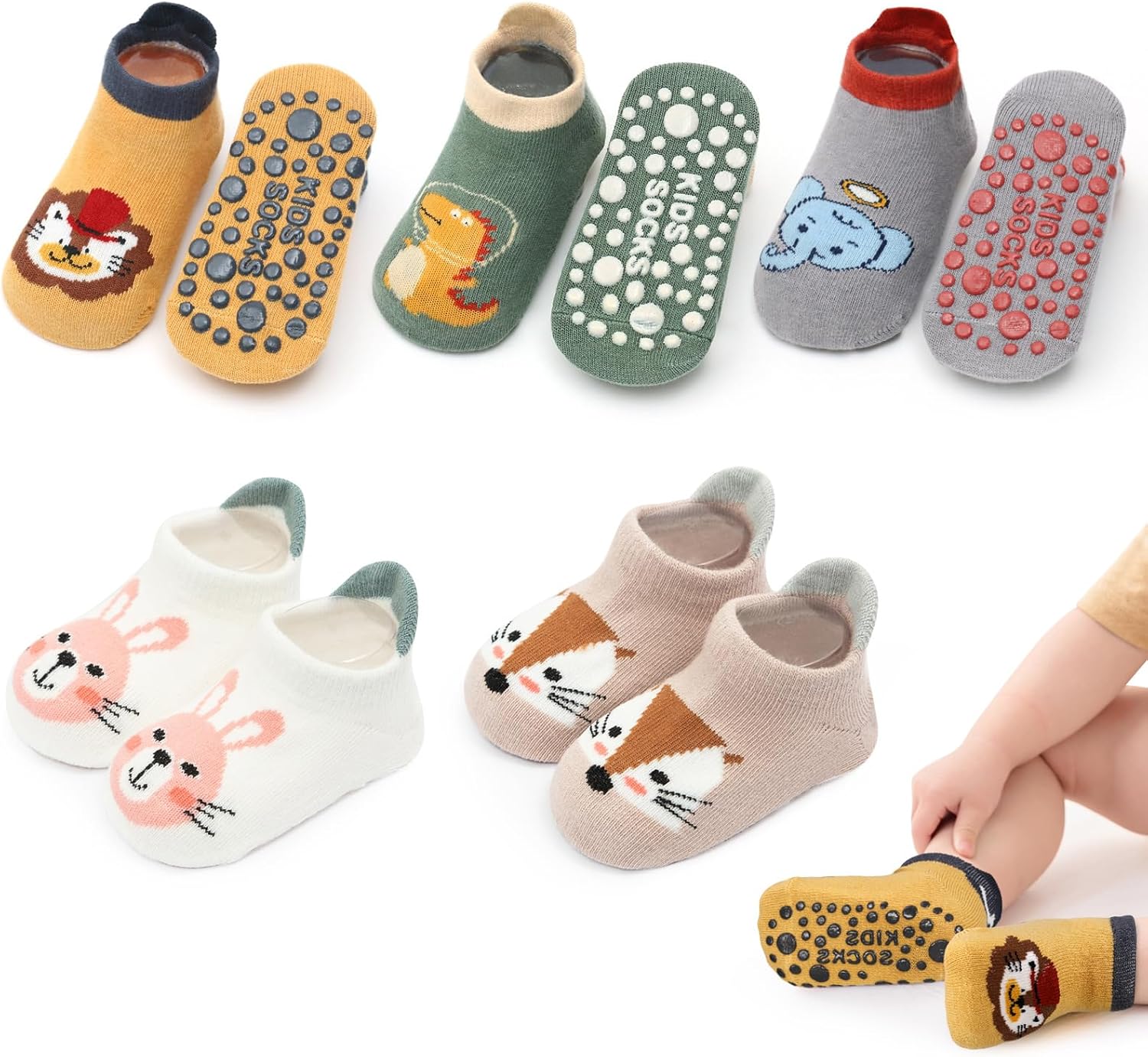 5 Pairs Baby Non-Slip Socks Non-Slip Baby Socks
