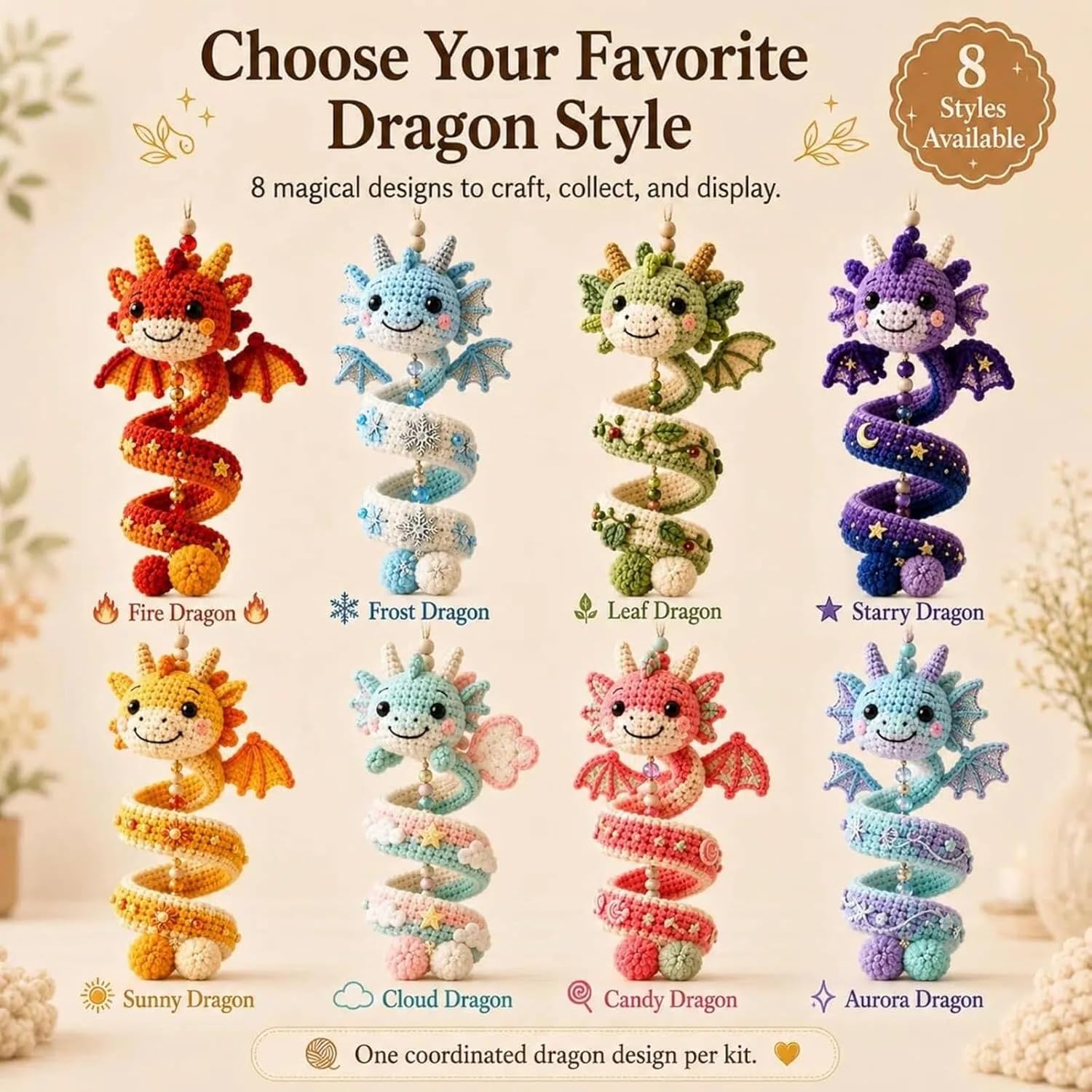 DIY Crochet Set Crochet Yarn Dragon Spiral Hanging Craft Set Beginners Handmade Pendant Crochet Kit with Spiral Dragon Design Creative Crochet Decoration for Christmas Tree Decoration Home Decoration – Bild 4