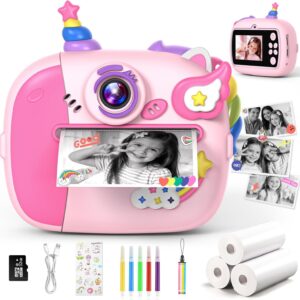 Wootoyz Instant Camera Unicorn Gift for Girls Children’s Camera Girls 4 5 6 7 8 Years Toy from 3-12 Years Unicorn Toy from 5 6 7 8 Years Instant Camera Children Pink
