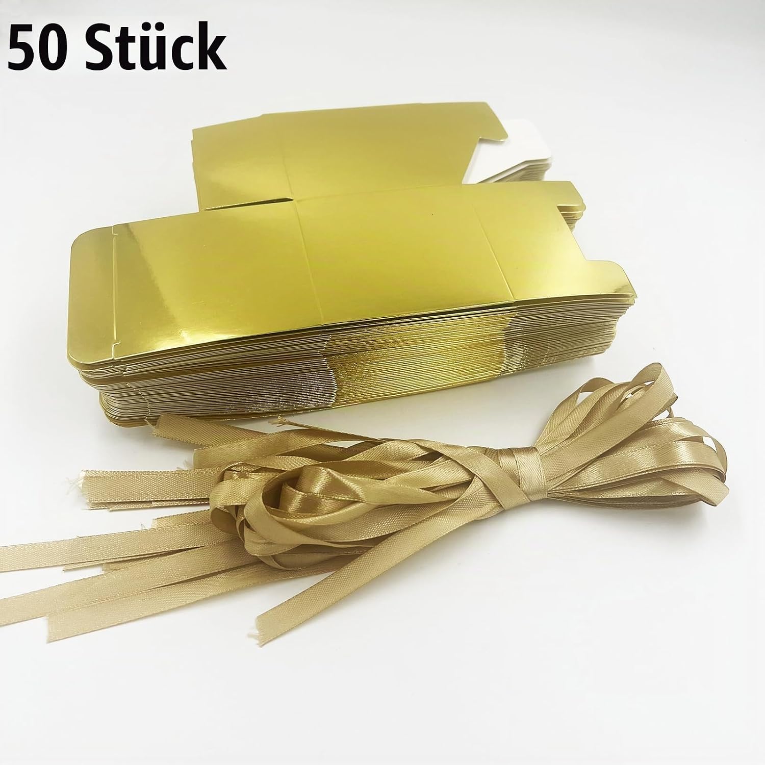 DUGYIRS Pack of 50 Golden Gift Boxes Candy Boxes 7.6 x 7.6 x 7.6 cm Party Gift Boxes with Ribbons for Wedding Baby Shower Decorations Birthday Party Accessories – Bild 3
