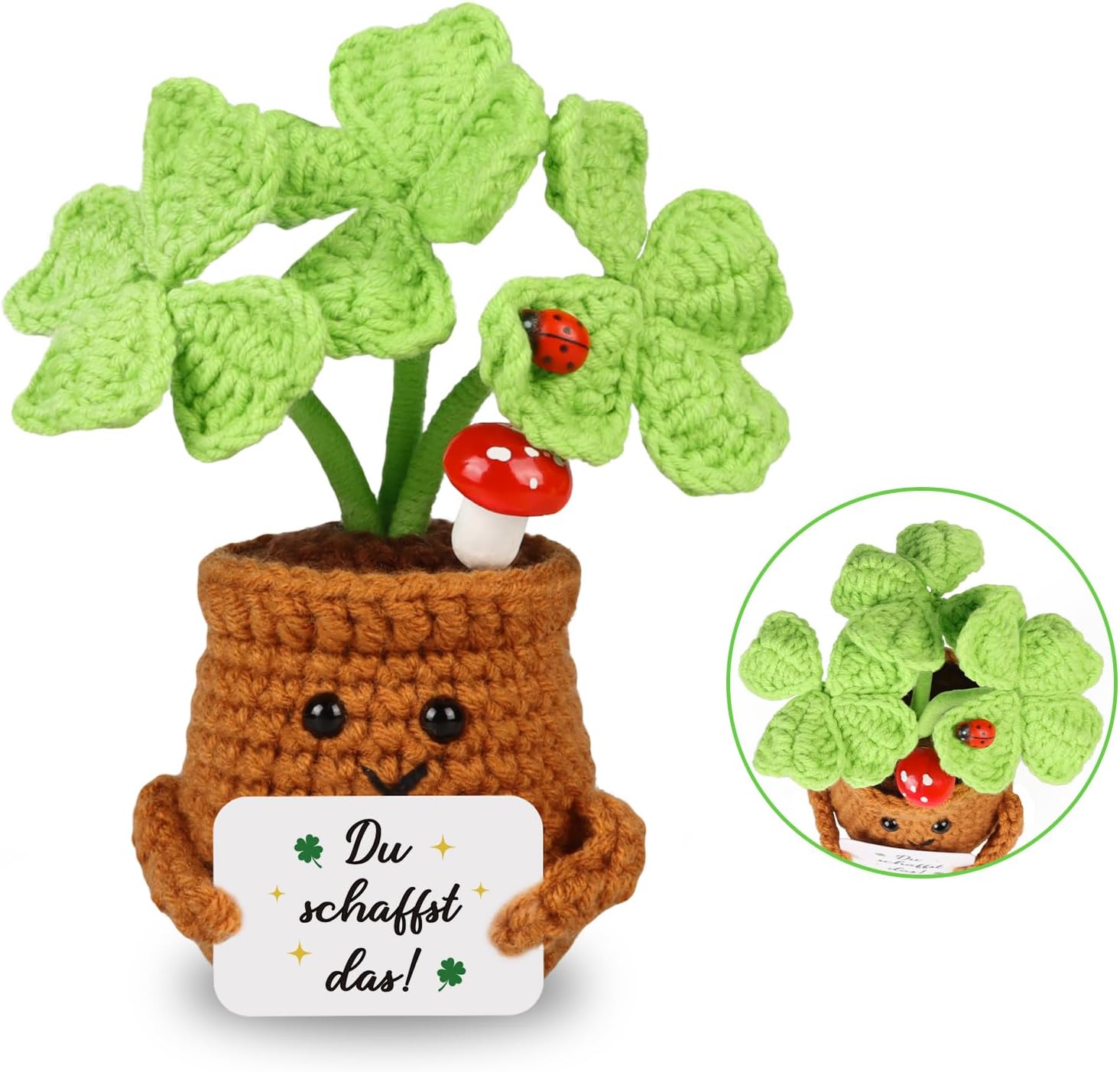 WenmthG Small Lucky Charm Knitted Four Leaf Clover Encouragement Gifts, Thank You Gifts, Positive Potato, German Replacement
