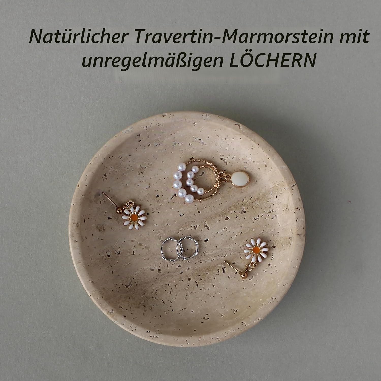 Natural Marble Travertine Jewellery Dish 14cm Jewellery Dish for Rings Earrings Gift for Wife Daughter (Beige Travertine) – Bild 5