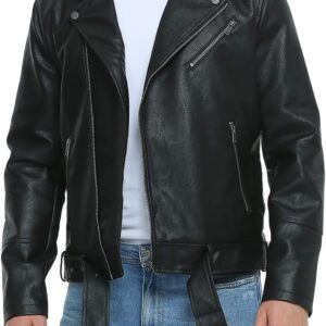 Fahsyee Men's Leather Jacket, Faux Leather Bomber Jacket, Motorcycle Lapels