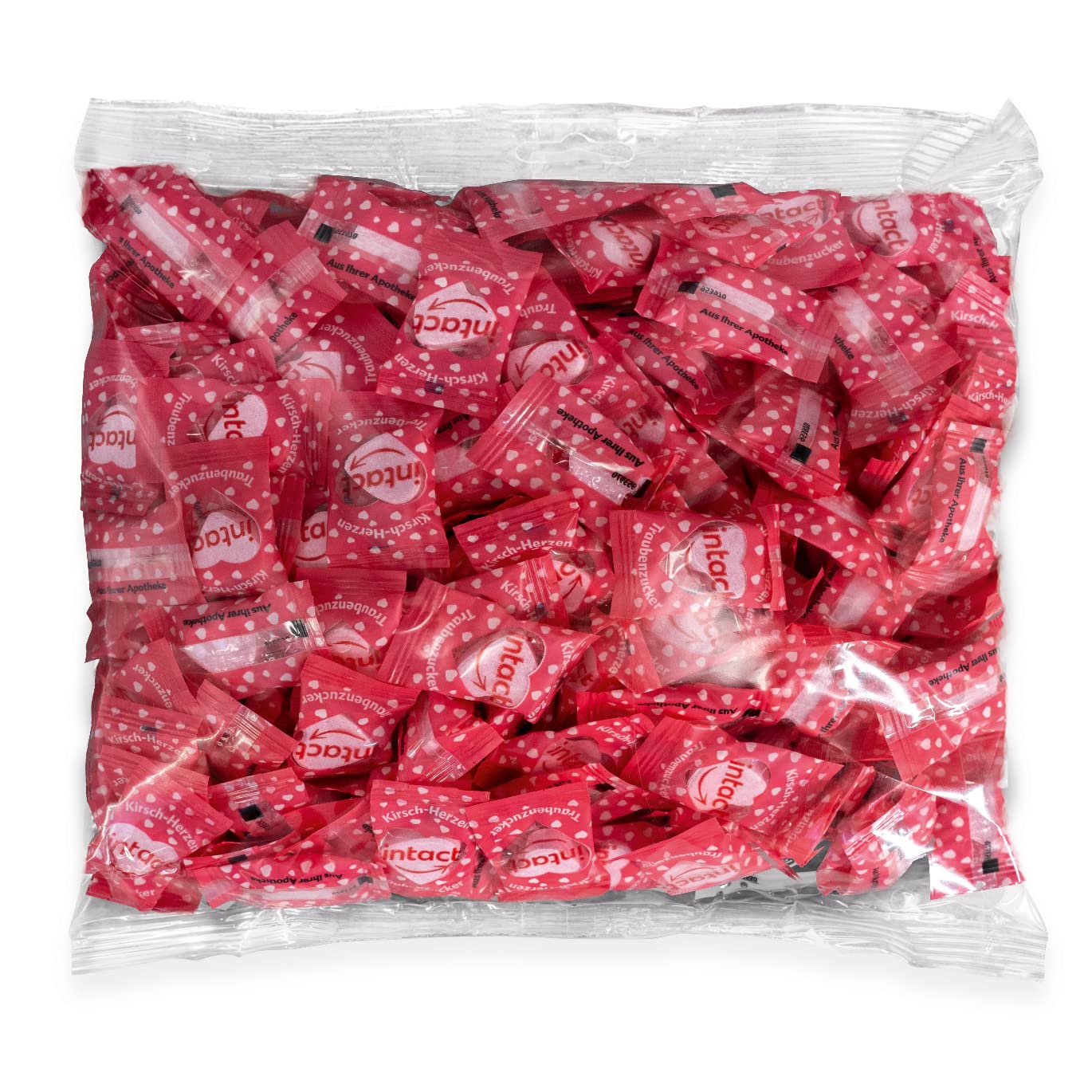 intact (Cherry Hearts) Glucose in Bag 500 g Glucose Sweets Individually Packed 100% Vegan