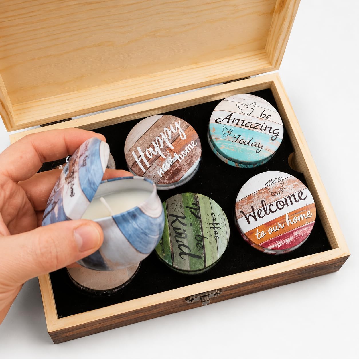 Gifts for Women Scented Candles Set with Decorative Wooden Box Set of 6 Candles with Sayings Natural Soy Wax Candle for Birthday Gift Set for Men and Women – Bild 12
