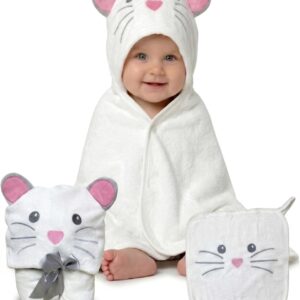 HECKBO hooded towel mouse + free washcloth | 0 - 6 years | Novelty: 2 snap fasteners for flexible closing | made of soft bamboo wool | Size: 39.4" x 35.4"/90x100cm | Children bath towel, hooded towel bathrobe, baby towel with hood for newborns, infants and children | for bath, pool and on the beach