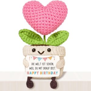 Birthday Gift for Women, Creative Knitted Wool Heart Flower with Energy Card, Gifts for Women, Mum, Girlfriend, Grandma, Birthday