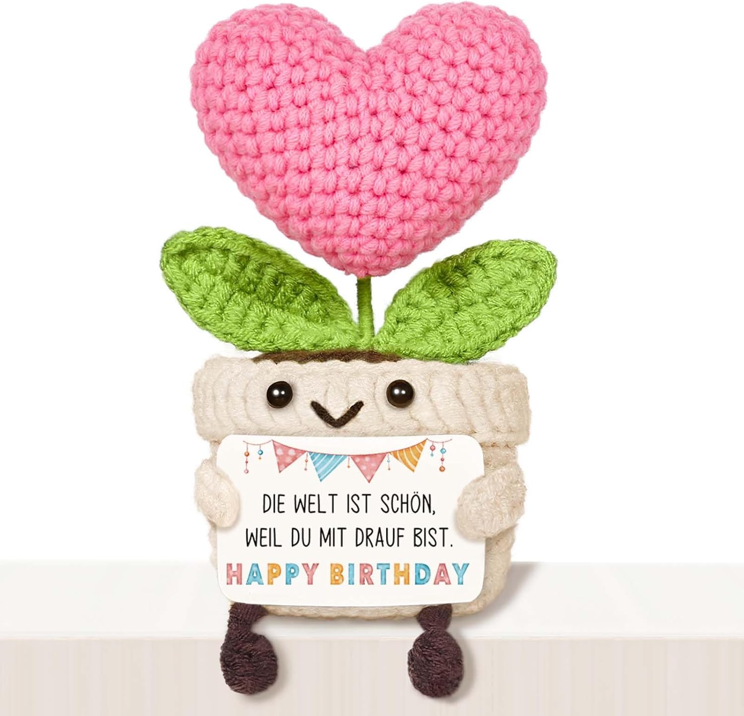 Birthday Gift for Women, Creative Knitted Wool Heart Flower with Energy Card, Gifts for Women, Mum, Girlfriend, Grandma, Birthday
