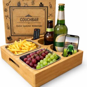 Bamboo Wooden Coffee Bar, Sofa Organiser on Side Tables, Coffee Table, Coffee Bar, Snack Box, Ideal for Living Room, Bedroom, Garden, Camping, Birthday Gift for Men