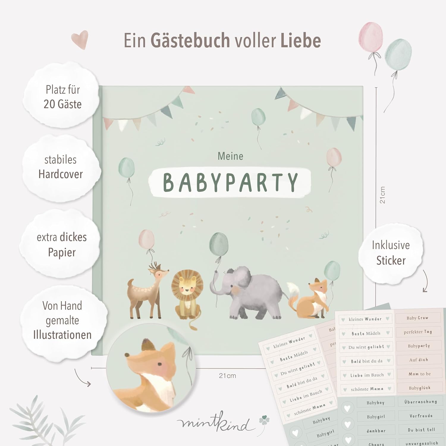 mintkind Guest Book "Meine Babyparty" Sage - Baby Shower Gift for Boys & Girls, Baby Shower & Gender Reveal Decoration, Baby Photo Album for DIY – Bild 2