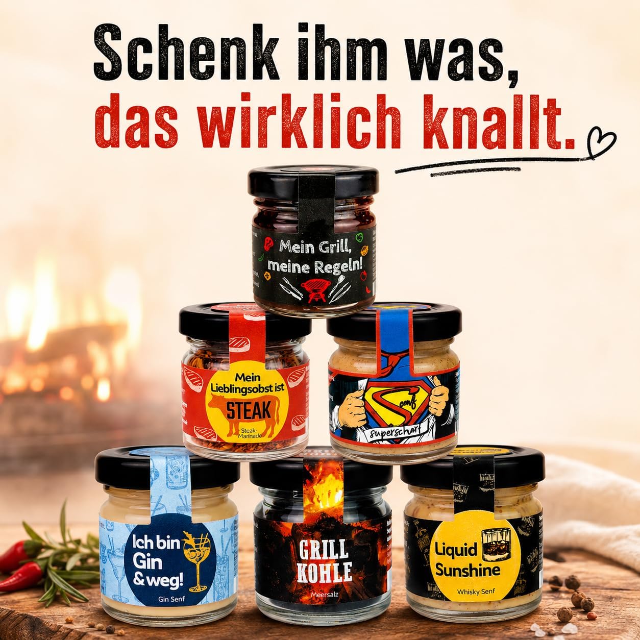 Altenburger Origanl Mustard Set Barbecue Gift Set "Real Men Grilling with Charcoal", Gift Idea for Men and Women, Gift Basket, Gift Box as Easter Gift – Bild 2