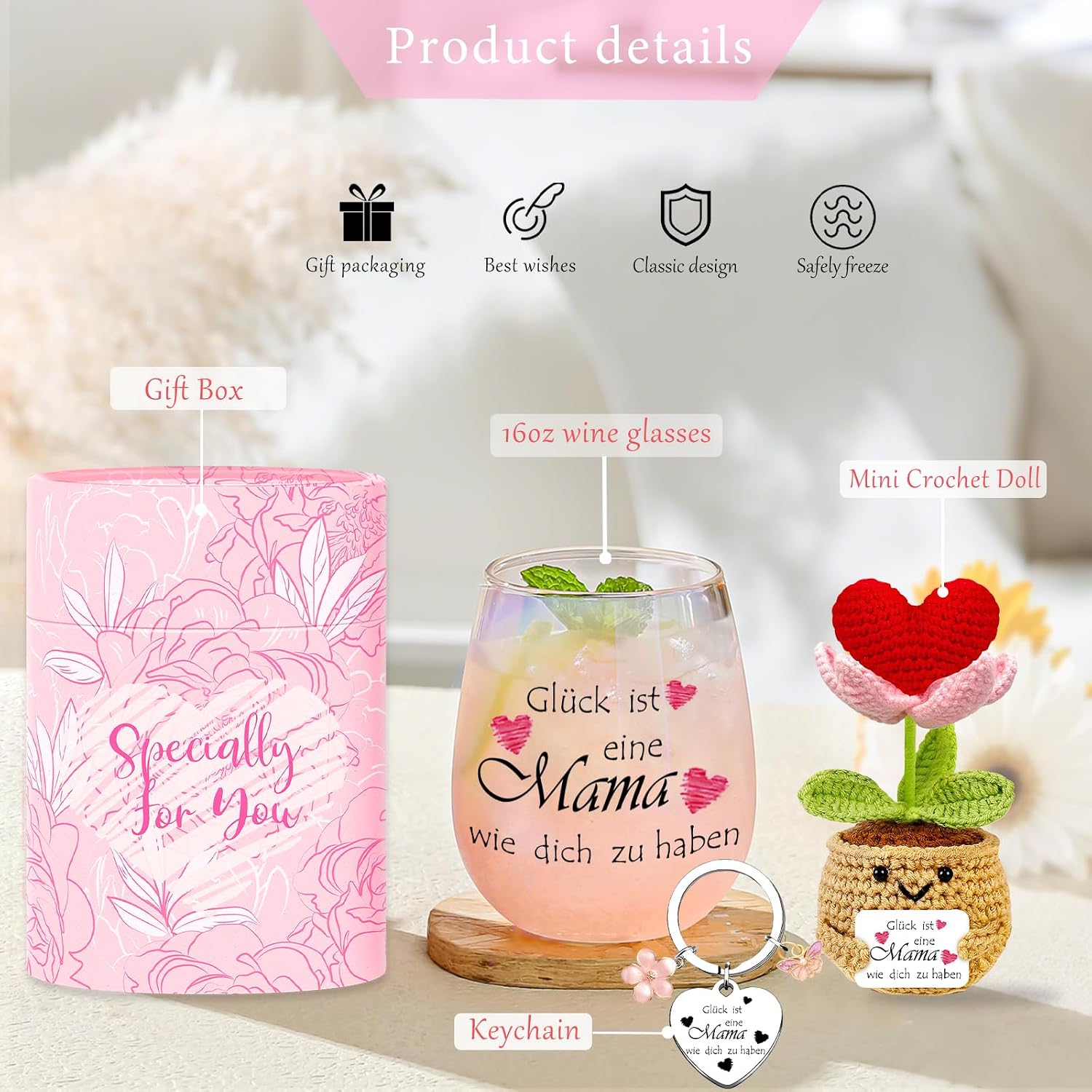 Gifts for Mum Wine Glasses Mother Birthday Gift for Best Mum – Bild 3