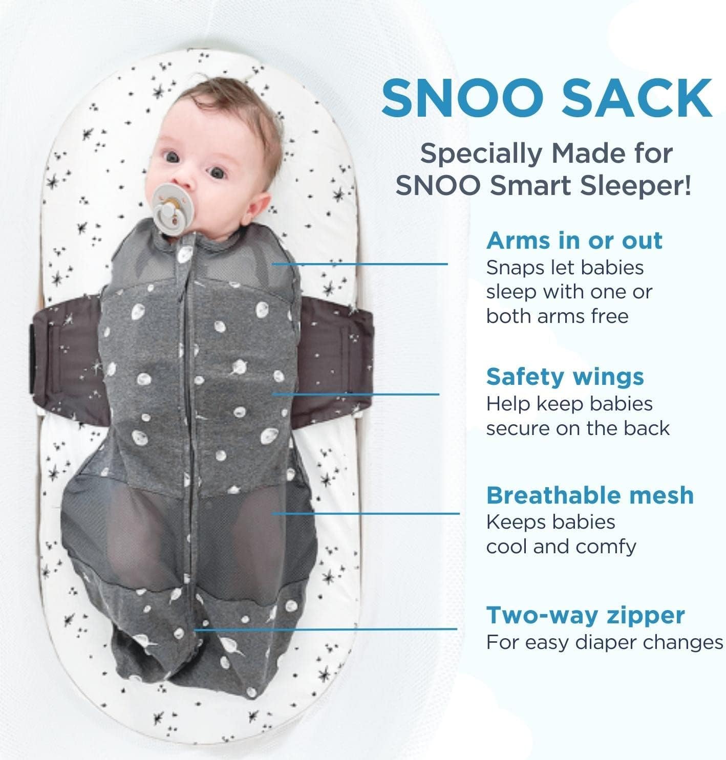 happiest baby 100% Organic Snooo Sleep Sack - Large - Graphite Planets – Bild 2