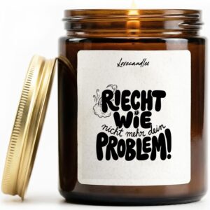 Smells like no more your problem! Scented candle with saying as a gift for farewell, colleague and colleague, funny vanilla scented candles in glass
