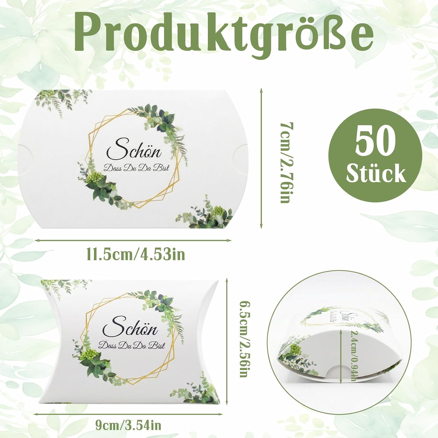 Pack of 50 Wedding Favour Cushion Boxes with German Text "Schön Dass Du Da Bist", Cardboard Gift Box for Sweets, Wedding Table Gifts, Christening Gifts and Communion – Bild 2