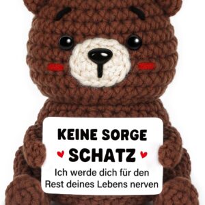 CheriGift Partner Gifts, Positive Hand Crocheted Bear Figures, I Love You Gifts, Christmas, Anniversary Gift for Him Her, Wedding Anniversary Gifts for Men Women