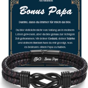 Gift for Dad, Father's Day Gift for Bonus Dad Stepfather, Infinity Leather Bracelet with Engraving for Men for Father's Day Birthday Christmas