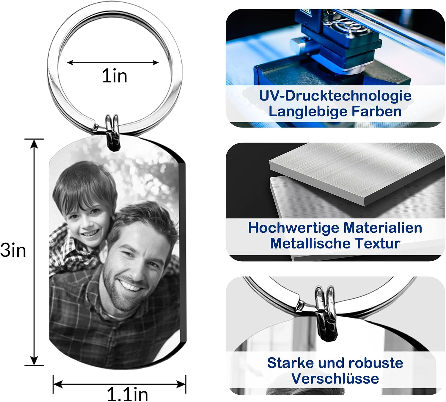 Easycosy Father's Day and Mother's Day Gifts for Dad & Mum Keyring Personalised with Photo & Text, Clear Engraving & Various Designs – Personalised Gifts for Dad Mum Men Women – Bild 3