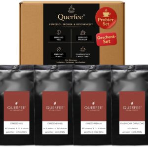 Espresso Gift Set Tasting Set - Espresso Light, Dark, Premium & Cappuccino - Coffee Gift for Coffee Lovers - 4 x 75 g Ground by Querfee