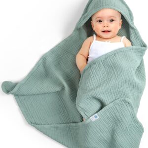 lulumoon Hooded Towel Baby Muslin Cotton: 76 x 76 cm for 0-18 Months